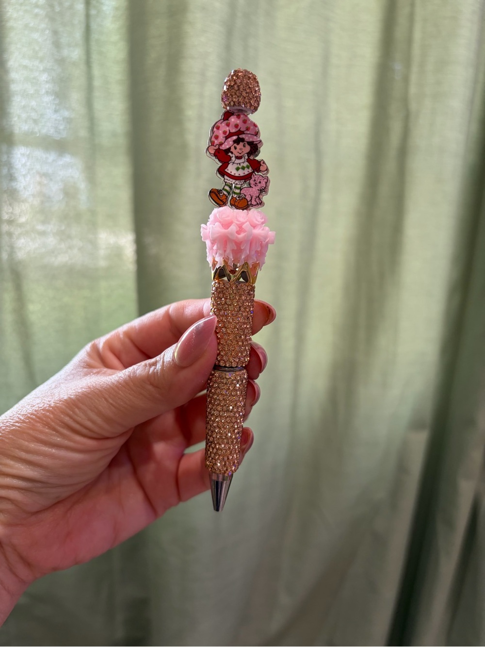 Pink bedazzled Strawberry Character Ballpoint Pen